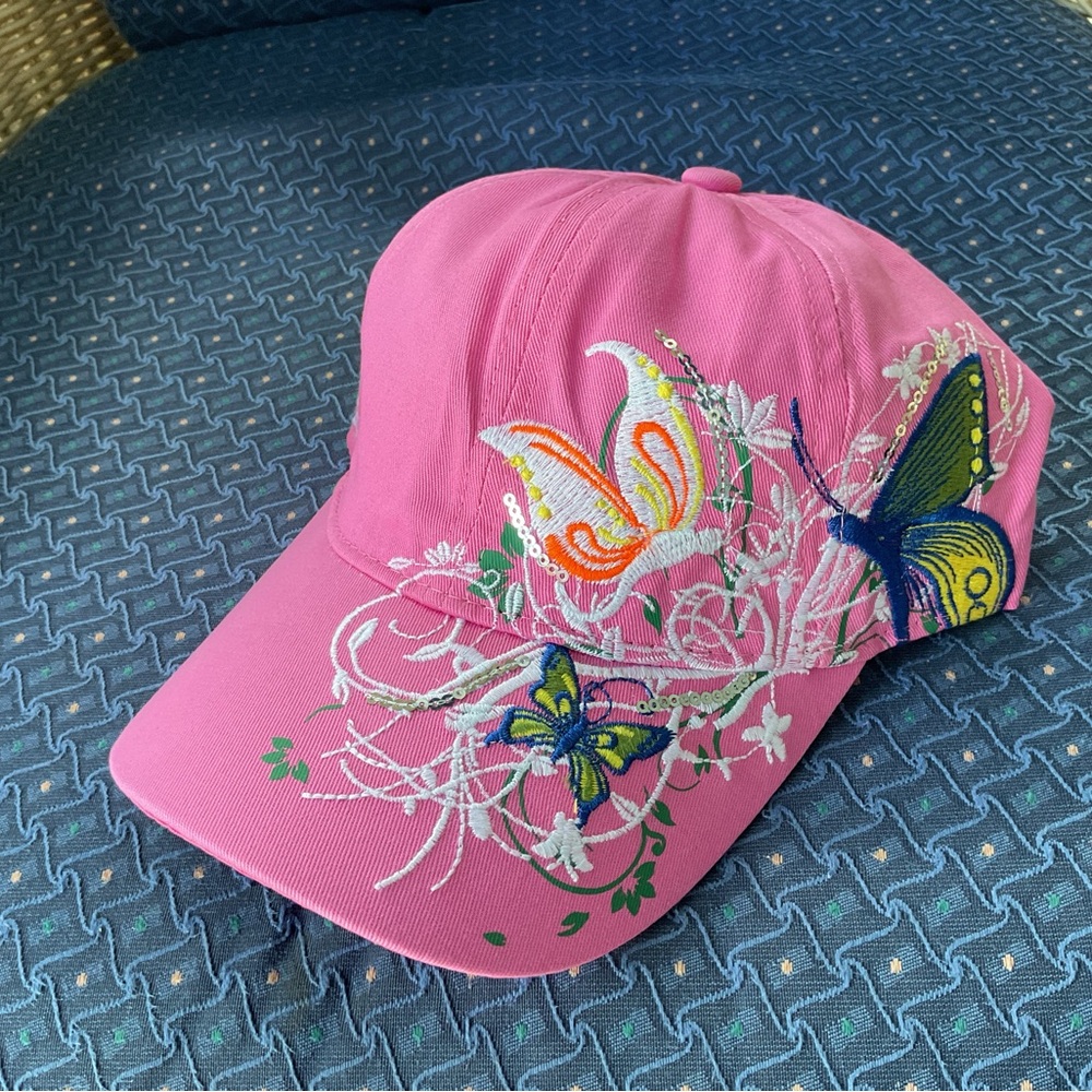 New, Flower & Butterfly Embroidered Floral Cap. Pink or white - Picture 8 of 13